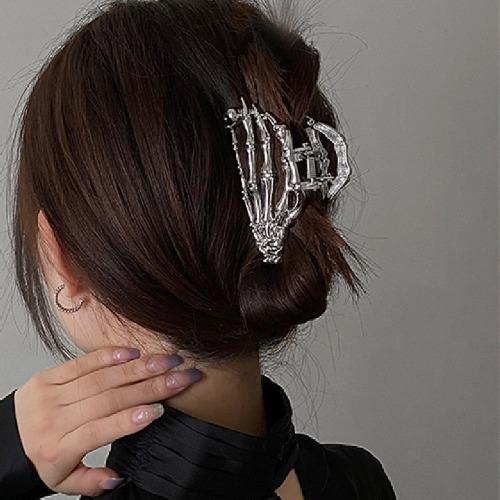 Goth Skeleton Silver Claw Claw Clip - silver