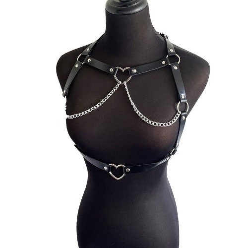 Heartbreaker' Black Faux Leather Harness with Chain Detail & Heart
