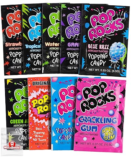 Pop Rocks Candy Variety Pack (9 Pack - 1 of All 9 Flavors) - Nostalgic 90s Old School Popping Candy for Parties - Bundle with WhataBundle! Pocket Bag - 9 Pack