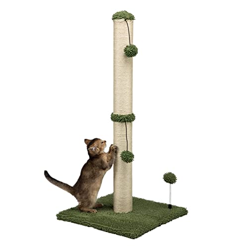 MECOOL 34“ Tall Cat Scratching Post Premium Basics Kitten Scratcher Sisal Scratch Posts Trees with Hanging Ball for Indoor Cats (34 inches for Adult Cats, Cactus Green) - 34 inches for Adult Cats - Cactus Green