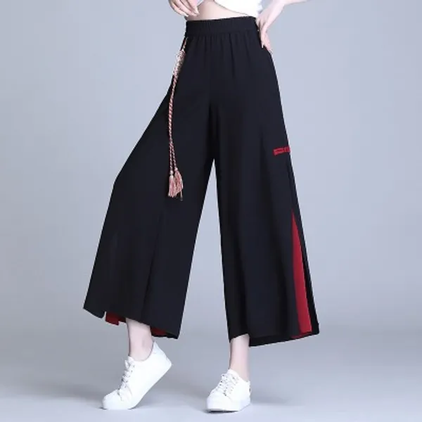 Chinese Style Women's Pants 2020 New Summer Hippie Ethnic Loose Black Slit Wide Leg Pant Femme Pantalones Kimonos Trousers 11806 - Bottoms - AliExpress