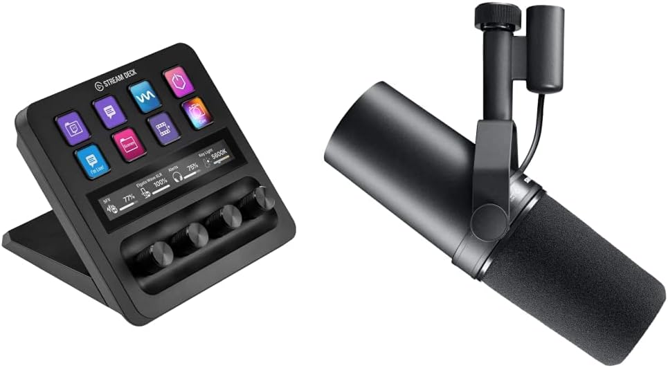 Elgato USB-C Stream Deck +, Audio Mixer, Production Console and Studio Controller & Shure SM7B Vocal Dynamic Microphone for Broadcast, Podcast & Recording, XLR Studio Mic