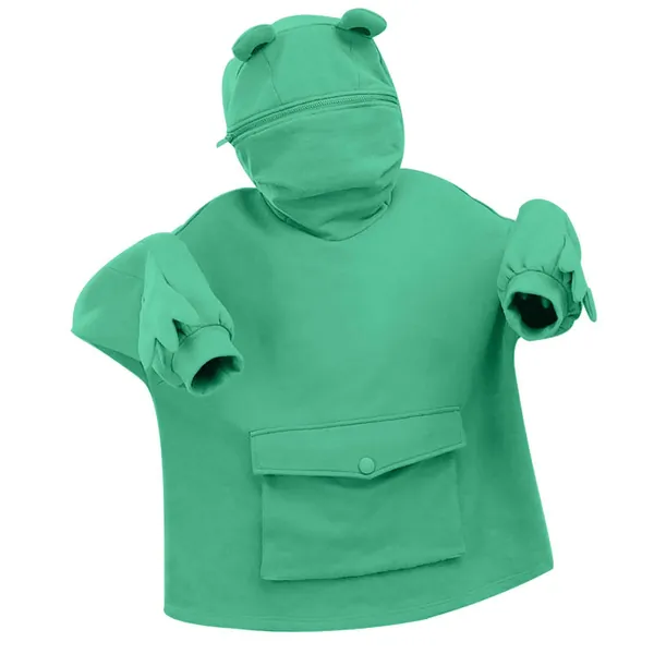 QI_LIANG Sweat à Capuche Grenouille Chandail Mignon avec Poche Cousue pour Femmes Tops Manteau
