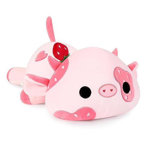 Onsoyours Cute Cow Plushie, Soft Stuffed Strawberry Cow Squishy Plush Animal Toy Pillow for Kids (Strawberry Cow, 12") - Strawberry Cow - 12"