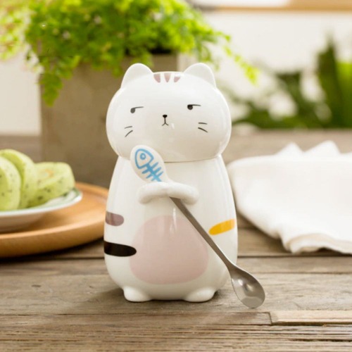 3D Cat Mug with Spoon Set - Pink