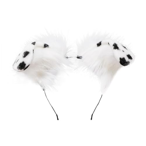 ILUFAM Dog Ears Headband Puppy Ears Hair Hoop Bendable Animal Ears Cosplay Headwear Costume Party Hair Accessories - White&black