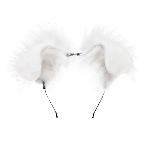 ILUFAM Dog Ears Headband Puppy Ears Hair Hoop Bendable Animal Ears Cosplay Headwear Costume Party Hair Accessories - White