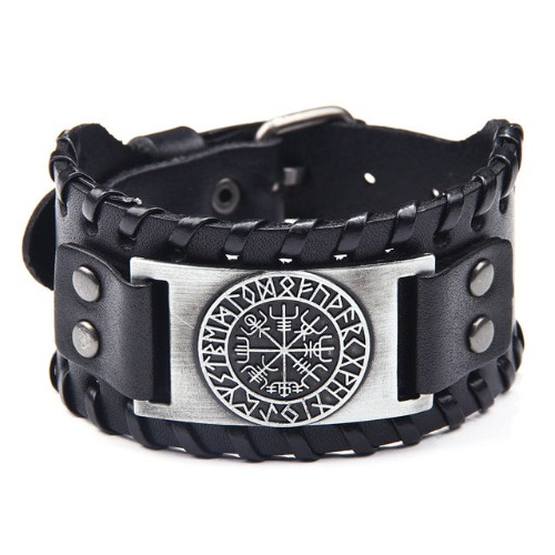 Viking PU Leather Bracelet - Black/Silver