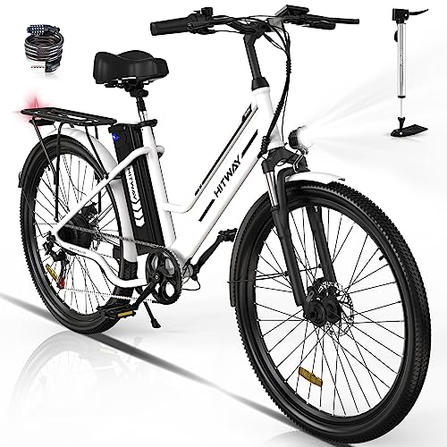 HITWAY Electric Bike for Adults 26" x2.35 Fat Tire Electric Mountain Bike with 500W Motor, Ebkie with 36V 15AH Removable Battery Bicycle, Long Range 21-55mile with 7 Gears E Bike - WHITE