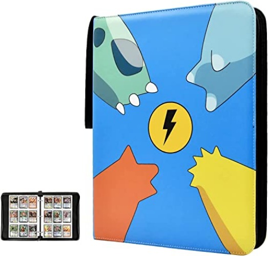Trading Card Binder 9 pocket,Card Sleeves Card Book Favorites Album with zippered carrying case, includes 50 sleeves, holds up to 900 collectible cards for Boys Girls Gifts - 9-Pocket - Blue