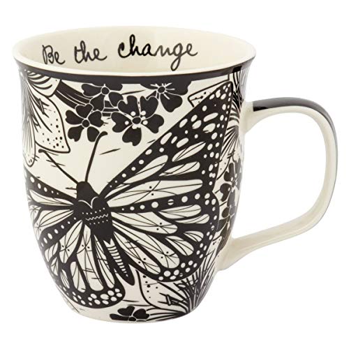 Karma Gifts 16 oz Black and White Boho Mug Butterfly - Cute Coffee and Tea Mug - Ceramic Coffee Mugs for Women and Men - Butterfly