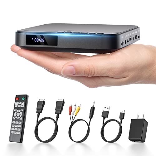 Mini DVD Player HDMI, DESOBRY Small DVD Player for TV, 1080P HD Compact DVD Player for Smart TV with All Region Free, CD DVD Player with AV Output, USB/TF Card Input, Remote Control, Support PAL/NTSC