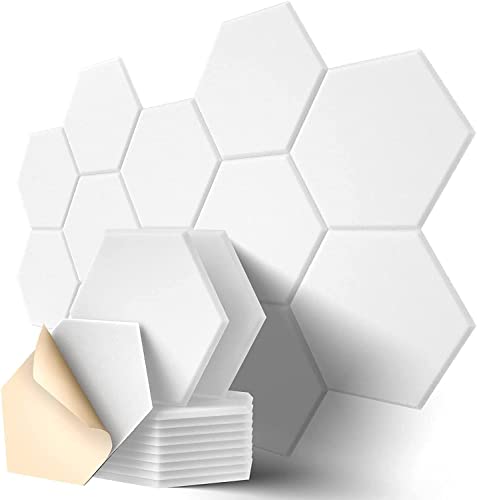 Sound Proof Panels, Kuchoow Acoustic Panels Self-Adhesive, 12 Pack Soundproofing Panels High Density, Hexagon Sound Panels Acoustic Treatment Studio Gaming Room, White - white