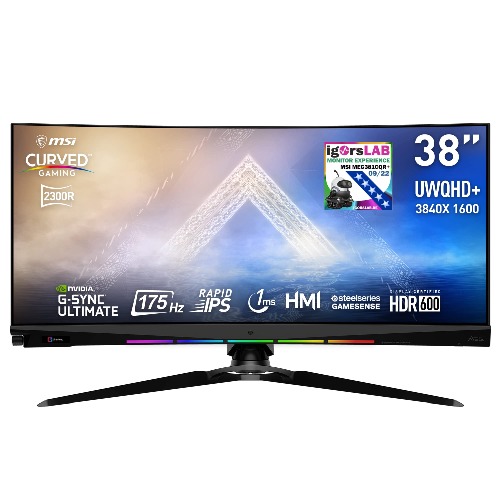 MSI Optix MEG381CQRDE Plus 38 Zoll 21:9 Ultrawide Curved Gaming Monitor, UWQHD+ (3840x1600), 175 Hz, 1ms, Nvidia G-Sync Ultimate, HDR 600, Webcamhalterung, Mousebungee - 175 Hz 38" / UWQHD+ (3840x1600)
