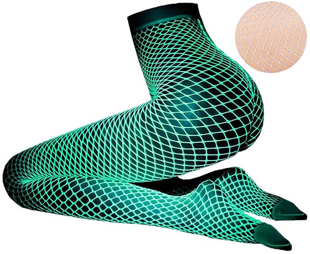 Glow in the Dark Fishnets - One Size - White-green