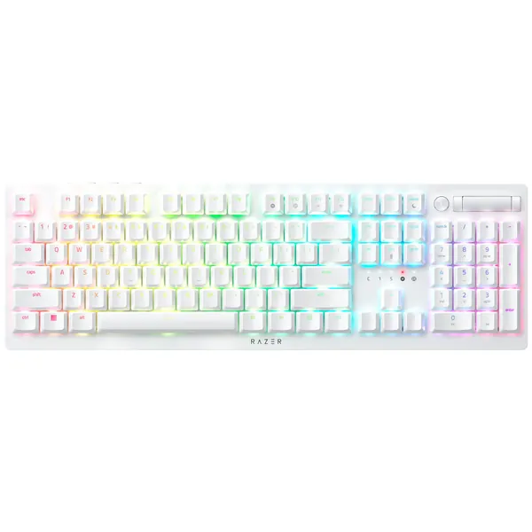 Razer DeathStalker V2 Pro White Edition Wireless Low Profile Optical Gaming Keyboard, Clicky Purple Switch, US Layout
