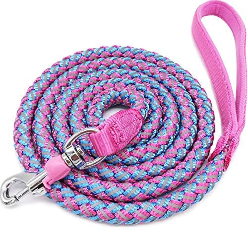 Mycicy 2ft 3ft 4ft 6ft 10ft Reflective Dog Leash, Nylon Rope Braided Heavy Duty Dog Training Leash for Large Medium Small Dogs Walking Lead (Pink 6 feet) - 6ft * 1/2" - Pink