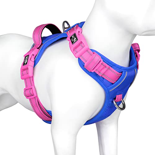 PHOEPET No Pull Dog Harness, Unique Colors Reflective Adjustable Dog Vest, with Soft Training Handle Metal Clips for Small Medium Large Dogs (Royal Blue Base & Pink Straps,XL) - XL - Royal Blue Base & Pink Straps