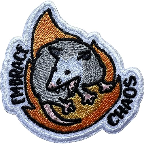 LEMILLE Embrace Chaos Patch, Size 3" Sew On Patches, Possum Embroidery Fabric Patches for Clothes Jeans Backpack Hat, Applique Patches, Embroidery Iron On Patches for Clothes, Funny Gifts for Adults