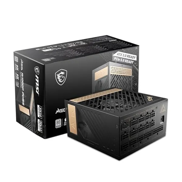MSI MEG Ai1000P PCIE 5 & ATX 3.0 Gaming Power Supply - Full Modular - 80 Plus Platinum Certified 1000W - 100% Japanese 105°C Capacitors - Compact Size - ATX PSU