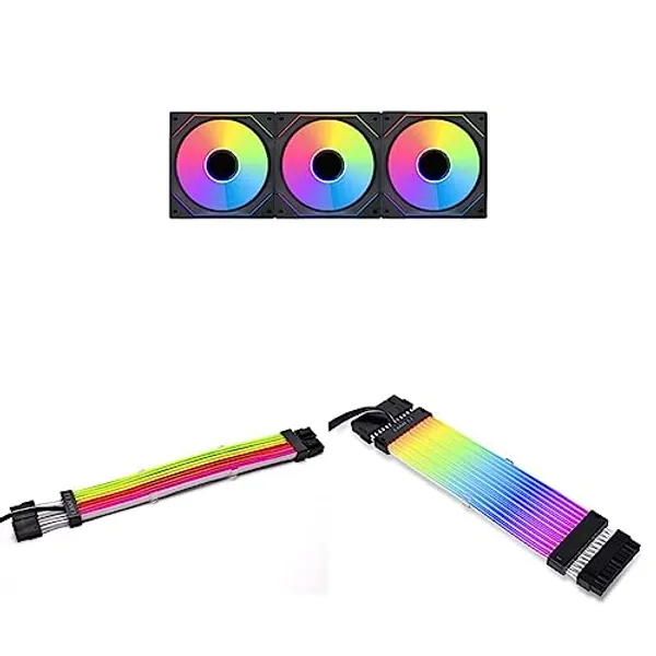 Lian Li UNI Fan SL-Infinity 120 RGB Triple Pack Black & Strimer Plus V2 8 Pin - Addressable RGB VGA Power Cable & Strimer Plus V2 24 Pin (PW24-PV2) -Addressable RGB Power Extension Cable