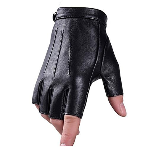 Fingerless Driving Gloves PU Faux Leather Outdoor Sport Half Finger Glove for Men Women Teens - Fingerless - Small