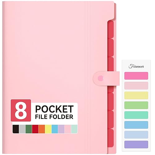 Forvencer Expanding File Folder with 8 Pocket, Letter Size Accordion File Organizer, Portable Folders for Documents, Cute Paper Organizer, Filling Products for School Office Supplies, A4 Size, Pink - Pink