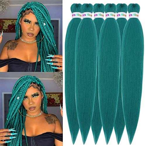 Dark Green Braiding Hair Pre Stretched Kanekalon Braiding Hair Dark Green Braids Hair Knoteless Braiding Hair Prestretched Braiding Hair(Dark Green,6pack) - 26inch（Pack of 6） - Dark Green