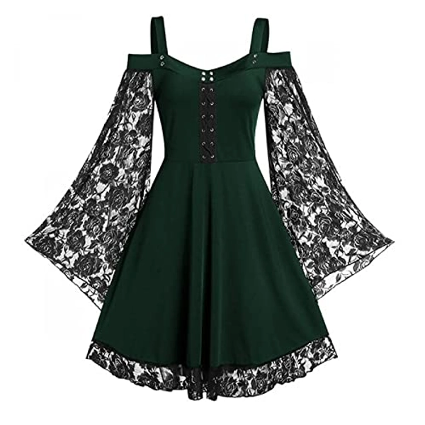 Gothic Vintage Lace Patchwork Women Dress Plus Size Goth Bandage Ladies Spaghetti Strap Dresses