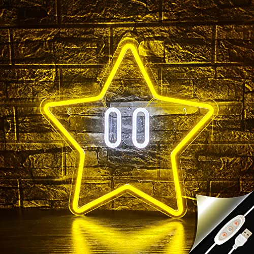 Star Neon Sign, Gaming Neon Sign for Mario Game Room Decor, Man Cave, Kids Room,Super Star Gaming Wall Decor Gamer Gifts for Boys, Kids - A-star