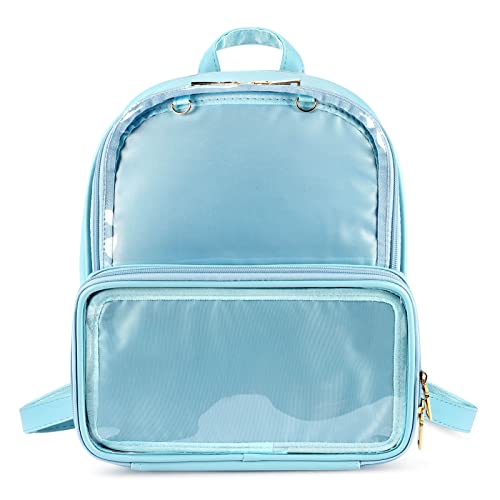 STEAMEDBUN Ita Bag Double Window Candy PU Leather Backpack Kawaii Pins Bag with insert - Blue