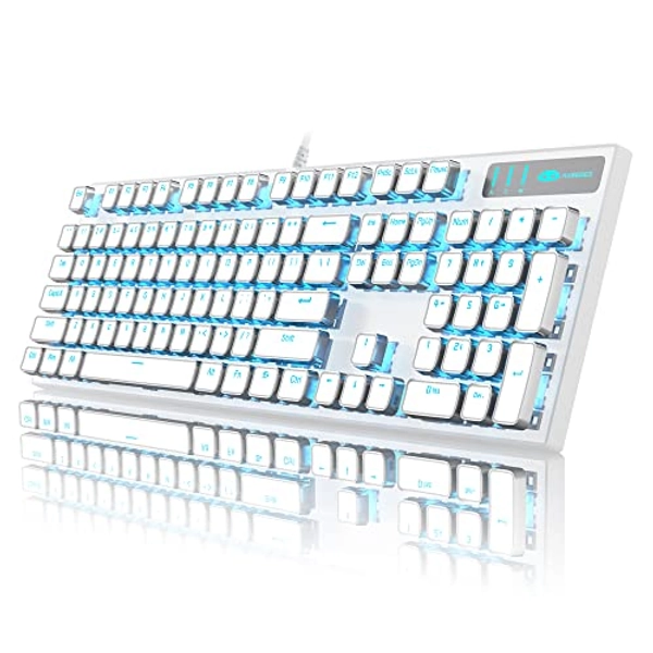 Camiysn Typewriter Style Mechanical Gaming Keyboard, White Retro Punk Gaming Keyboard with RGB Backlit, 104 Keys Blue Switch Wired Cute Keyboard, Uique Square Keycaps for Windows/Mac/PC