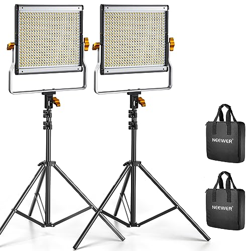 NEEWER 2 Pack Dimmable Bi Color 480 LED Video Light and Stand Lighting Kit Includes: 3200-5600K CRI 96+ LED Panel with U Bracket, 75 inches Light Stand for YouTube Studio Photography, Video Shooting