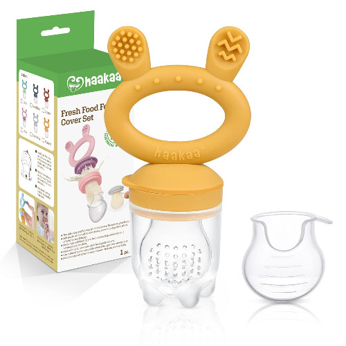 Haakaa Baby Fruit Food Feeder Pacifier | Milk Frozen Set | Silicone Feeder and Teether for Infant Safely Self Feeding, BPA Free Teething Relief Toy (Mustard)