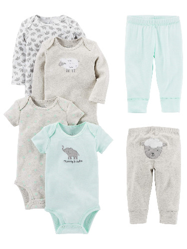 Simple Joys by Carter's Unisex Babies' 6-Piece Bodysuits (Short and Long Sleeve) and Pants Set
