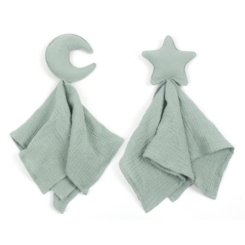 Stars and Moon Soft Security Blanket Baby Lovey Baby Gifts for Newborn Boys and Girls Baby Muslin Swaddle Blanket (Bean Green)