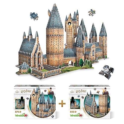 Wrebbit 3D - Harry Potter Hogwarts Castle 3D Jigsaw Puzzle, Great Hall and Astronomy Tower - Bundle of 2 - Total of 1725 Pieces