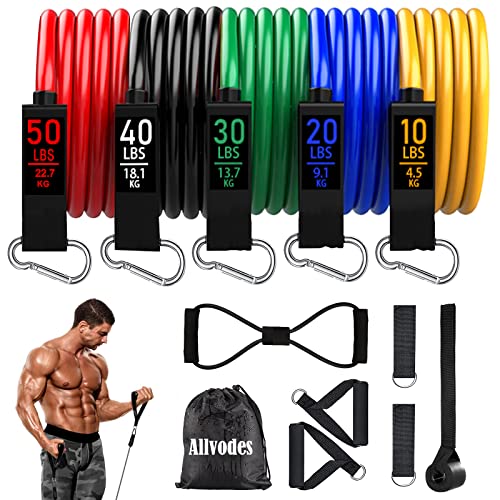 Resistance Bands, Resistance Band Set, Workout Bands, Exercise Bands for Men and Women, Exercise Bands with Door Anchor, Handles, Legs Ankle Straps for Muscle Training, Physical Therapy, Shape Body - 10~150LBS Colour
