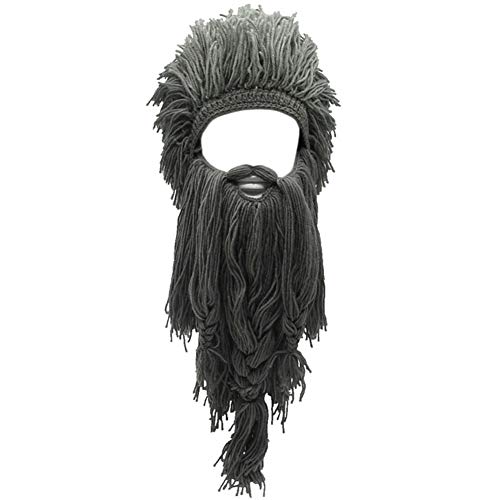 Creative Barbarian Knit Beard Hat Funny Knit Hat Wig Beanie Hat Beard Facemask - Grey
