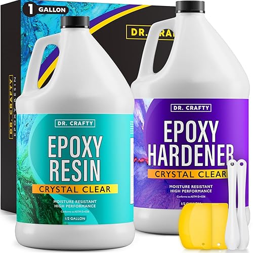 DR CRAFTY Clear Epoxy Resin - Table Top Epoxy Resin Kit - Clear Epoxy Resin for Resin Molds, Table Top, Art Resin, Craft, Jewelry Casting, DIY, Tumblers & Wood - 2 Part Resin Kit (1 Gallon) - 1 Gallon