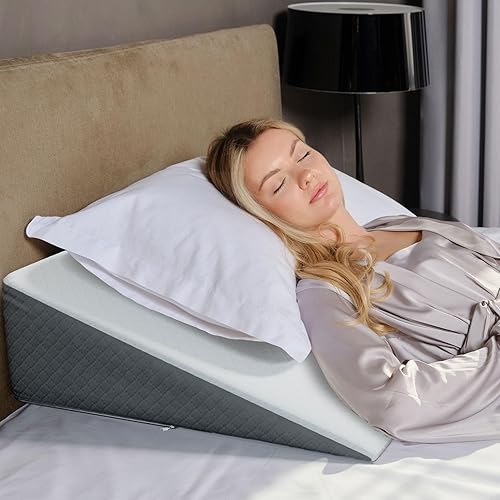 Kӧlbs Bed Wedge Pillow with Memory Foam Top Chic Jacquard Cover Wedge Pillow for Sleeping and Acid Reflux, Heartburn, Wedge Pillow for Sleep Apnea Wedge Pillow for Back Pain Relief - Standard Width 7.5" Height