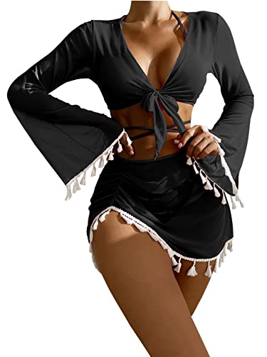 Bikini Swimsuit with Tassel Cover Up Set