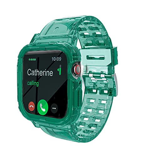 SXTDDSP Compatible with Apple Watch Bands 38mm 40mm 41mm 42mm 44mm 45mm, Jelly Crystal Clear Sport Band for Women Men Soft Silicone Strap Case for Apple Watch Series 8/7/6/5/4/3/2/SE (Transparent) - Green - 41mm/38mm/40mm