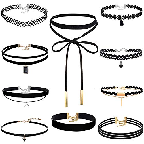 Akstore Velvet Choker Classic Choker Necklace Womens Layered Cute Black - 10 PCS