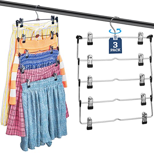 ZOBER 5-Tier Skirt Hangers, Non-Slip Metal with Adjustable Clips, 3-Pack - 3 Pack
