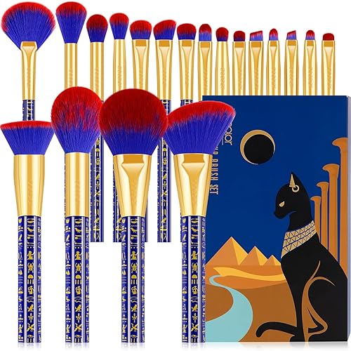Docolor Makeup Brushes 19Pcs Makeup Brush Set Premium Gift Synthetic Powder Kabuki Foundation Contour Blush Concealer Eye Shadow Blending Liner Make Up Brush Kit, Ancient Egyptian Series - Blue/Gold-19PCS