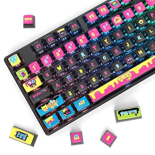 Fogruaden Pudding Keycaps 60 Percent, 120 Dye-Sublimation Keycaps Set, ASA Profile Custom Keycaps for Cherry Gateron MX Switches Mechanical Keyboard(Balck Colorful) - Black Colorful