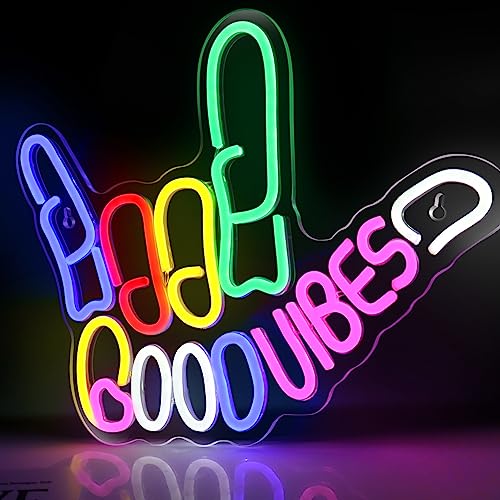 Good Vibes Neon Sign, Dimmable Good Vibes Only Neon Signs Light with ON/OFF Switch, USB Powered Neon Signs for Wall Decor, Colorful Light Up LED signs for Bedroom Game Room Party Club Decor - TG