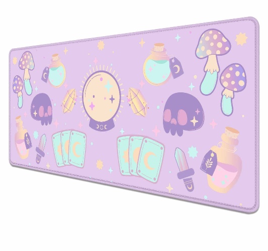 HUOCAIREN Kawaii Goth Purple Desk Mat, Cute Pink Witch Mystic Mouse Pad, Girls Gamer Desk Pad, XXL Extra Large Gaming Mat, 31.5 x 15.7 in