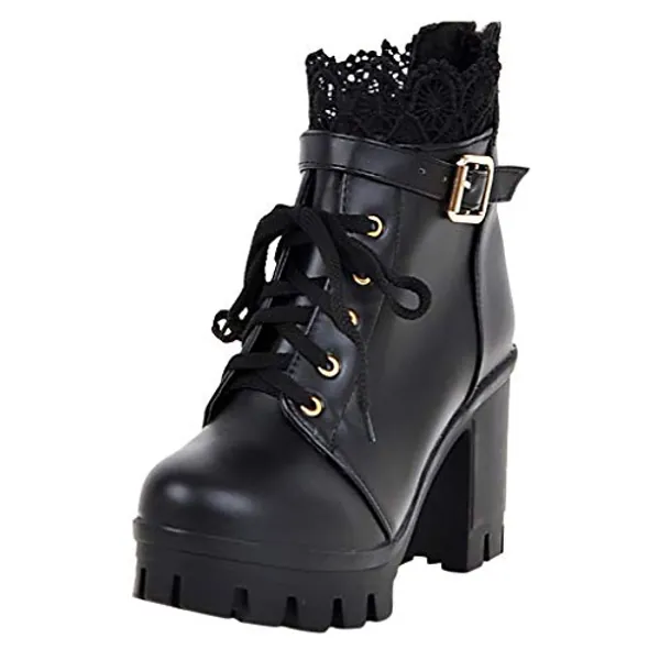 Hbeylia Women's Platform Combat Boots Fashion Lace Leather Chunky Pump Ankle Booties Leather Goth Anti Slip Lace Up High Heels Riding Short Boots For Women Bride Wedding Halloween Cosplay Party